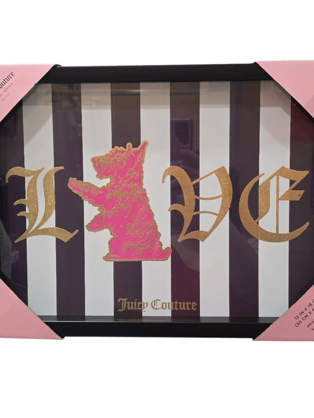 Juicy Couture Home Juicy LOVE Scottie Dog Striped Framed Wall Decor